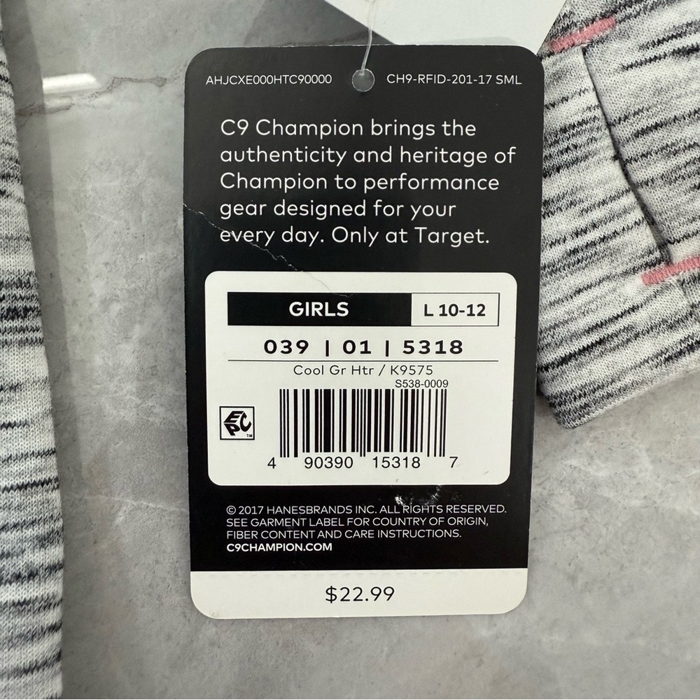 Girls' Champion C9 Open Front Heathered Hooded Jacket Thumbholes Large 10-12 - Picture 15 of 16